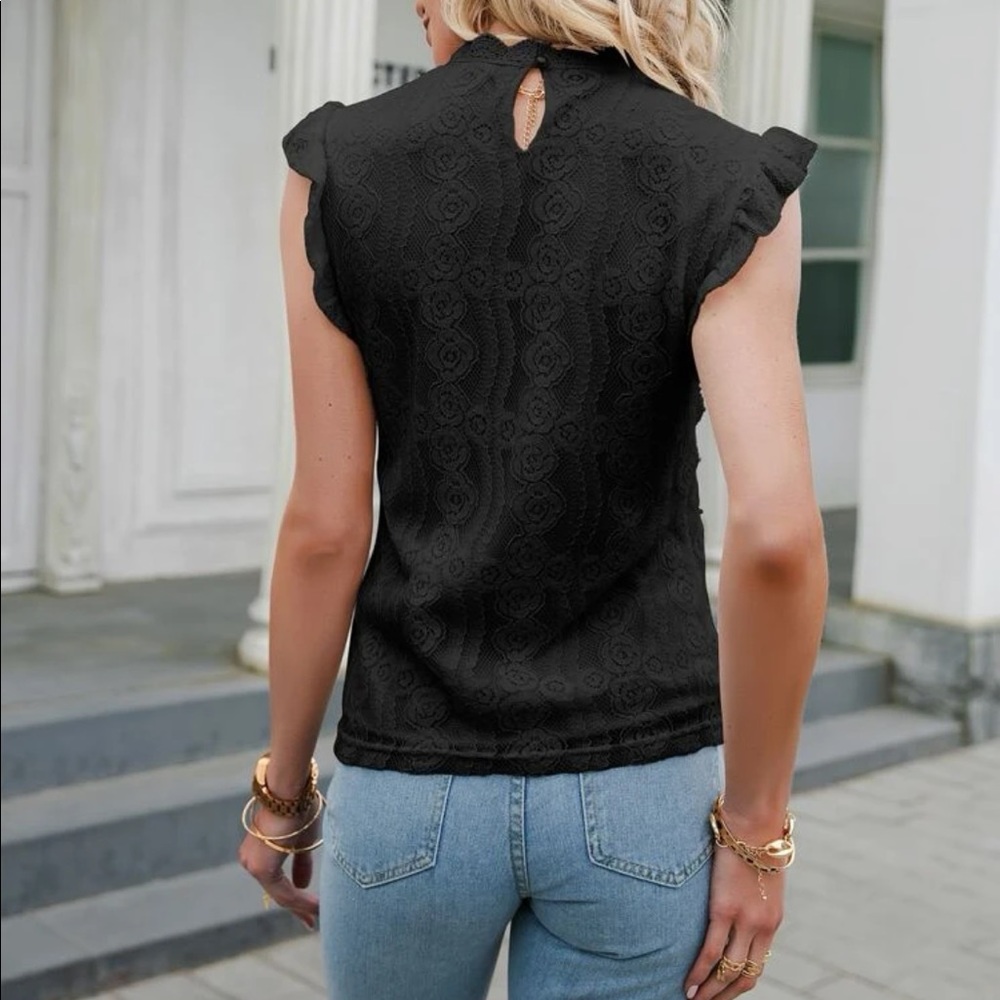 Boho Floral Lace Ruffle Sleeve Top Blouse - Picture 2 of 14